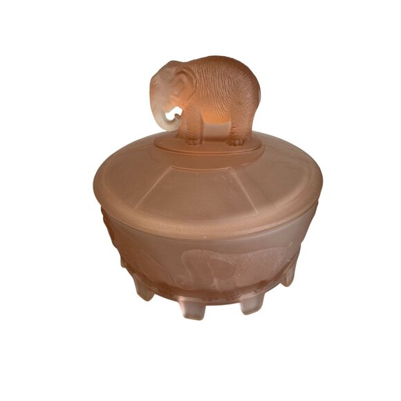 LE Smith Elephant Carousel Pink Satin Glass Covered Dish Depression Era 1930s - Picture 2 of 7